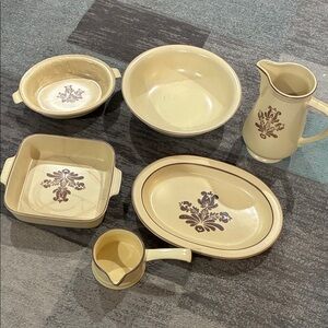 Vintage Cream and Brown Floral Serveware Set